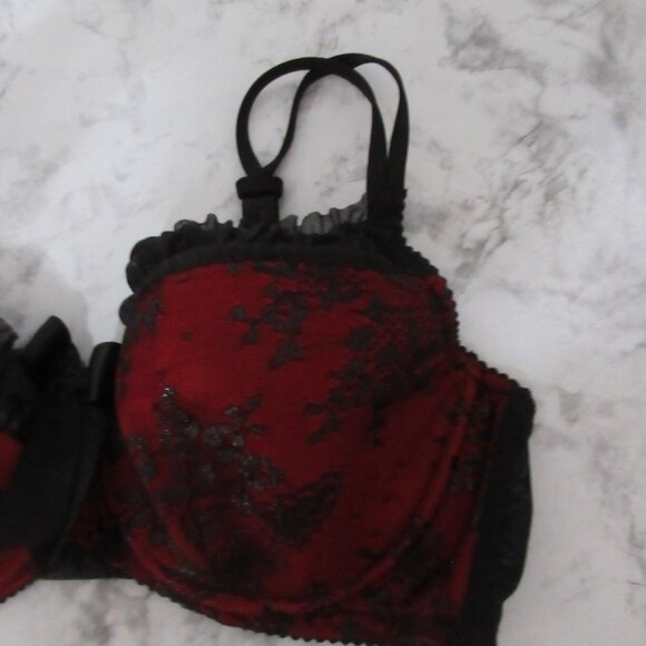 Cacique Bra 40DD Red Black Lace Bow Underwire Plus Size Back Closure - Picture 5 of 7
